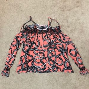 Just Cavalli coral off shoulder snake print top